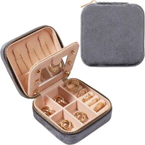 5 Pair Earrings 9 Rings Set with Plush Travel Jewelry Box, Small Travel Jewelry Case Jewelry Holder & Organizer Case Mothers Day Gifts for Women Birthday Gifts for Women Travel Essentials