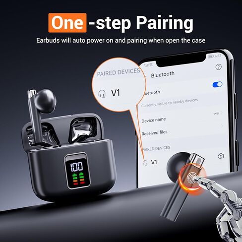 V1 سماعات أذن بلوتوث لاسلكية 13 مم، وقت تشغيل 48 ساعة، مع ENC، بلوتوث 5.3 زمن استجابة منخفض، شحن سريع من النوع C، موسيقى صوت ستيريو عالي الدقة/السفر/المكالمات in Kuwait