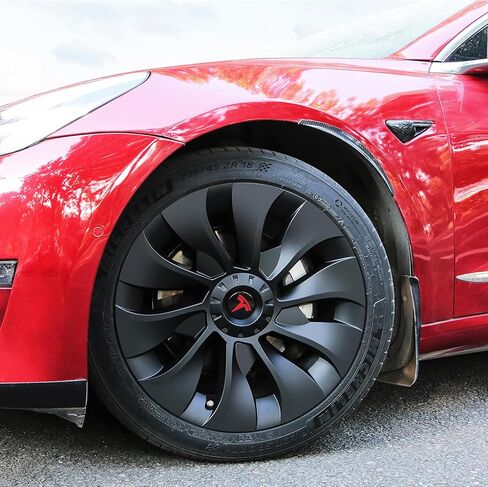 شعار مركز غطاء المحور (4 قطع) لأغطية المحور XINFOOB Tesla Model 3 Y (شعار أحمر) in Kuwait