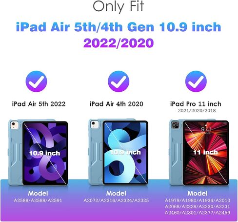 DTTO Case for iPad Air 5th / 4th Generation Case 10.9 Inch 2022/2020 with Pencil Holder, [Screen Protector] Shockproof Full Body Protective Cover, Also Fit iPad Pro 11 2021/2020/2018 - Taro Purple in Kuwait