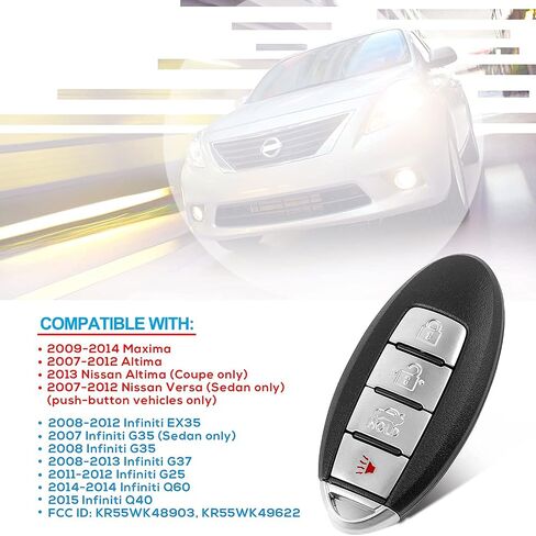 fits for Nissan Altima 2007-2012 Maxima Murano| 370Z 2009-2014 |Infiniti EX35 FX35 G37 G25 Proximity Smart Keyless Entry Remote Fobs (FCC ID: KR55WK48903 KR55WK49622) Pack of 2 in Saudi Arabia