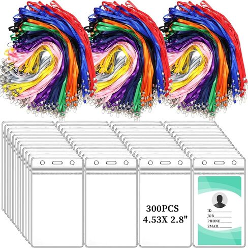 Harloon 600 Pieces Badge Holders and Lanyards Bulk 300 Pieces 4.5''×2.76'' Clear Plastic Vertical Name Tags Badge ID Card Holders and 300 Pieces Flat Neck Lanyards with Metal Swivel Hook Clip(Black) in Saudi Arabia