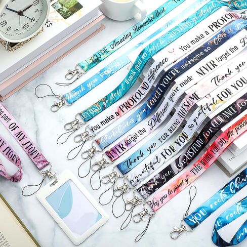 24 Pcs Thank You Appreciation Gifts for Coworkers Lanyards for ID Badges Marble Wristlet Strap Neck Key Chain Holder with Inspirational Quote for Employee Nurses Teachers Party Favors in Saudi Arabia