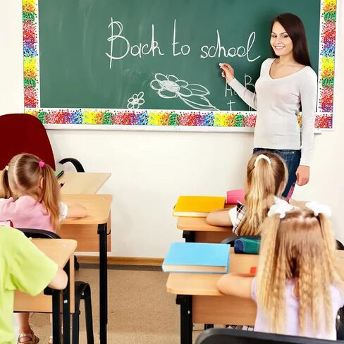 حدود لوحة إعلانات ملونة بطول 52.5 قدم، زخرفة حدود قصاصات قوس قزح لتزيين المدرسة والفصول الدراسية والمكاتب in Kuwait