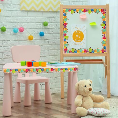 60 Pack 59ft Pencil Bulletin Board Border Classroom Rainbow Bulletin Borders Colorful Bulletin Board Trim Rustic Pencils Border and 100 Pcs Glue Points for School Classroom Chalkboard Desks Home Decor in Saudi Arabia