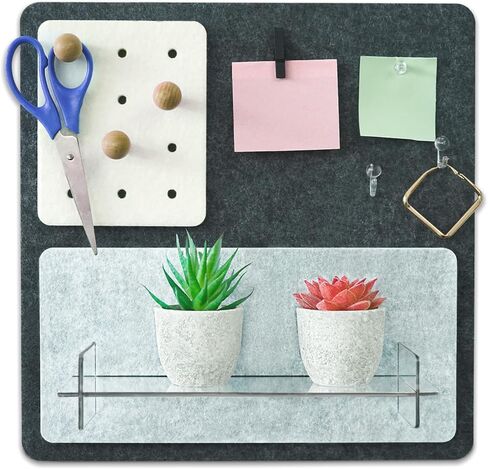 Felt Board & Acrylic Shelves for Wall,13"x13" Pin Board with 20 Push Pins, Non-Adhesive Small Bulletin Board Notice Board Message Board Wall Decor Sign Board for Home Office Classroom in Kuwait
