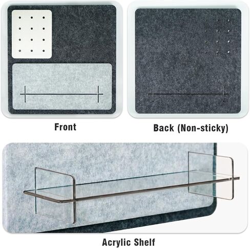 Felt Board & Acrylic Shelves for Wall,13"x13" Pin Board with 20 Push Pins, Non-Adhesive Small Bulletin Board Notice Board Message Board Wall Decor Sign Board for Home Office Classroom in Kuwait