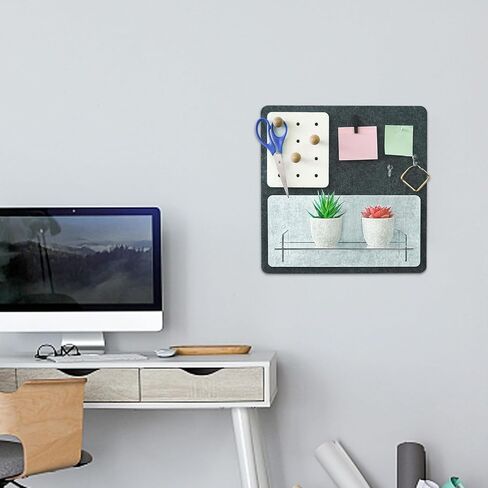 Felt Board & Acrylic Shelves for Wall,13"x13" Pin Board with 20 Push Pins, Non-Adhesive Small Bulletin Board Notice Board Message Board Wall Decor Sign Board for Home Office Classroom in Kuwait