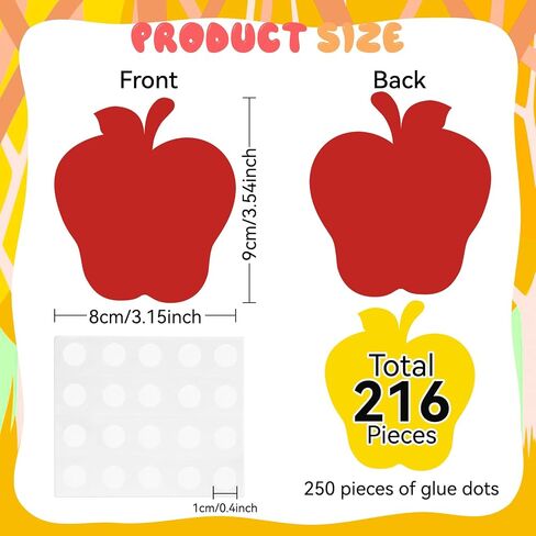 216 Pcs Apple Cutouts for Bulletin Board Decor,3.5 inch Spring Paper Apple Cut Outs Colorful Wall Stickers with 250 Glue Point for Classroom Craft Kids Back to School Bulletin Board Easter Decor in Saudi Arabia