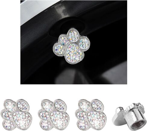 4PCS Crystal Paw Tire Valve Caps, Bling Handmade Rhinestone Car Tire Valve Dust Caps with Airtight Seal, Universal Vehicle Tire Rim Valve Stem Covers for Women and Girls (Lake Blue) in Saudi Arabia
