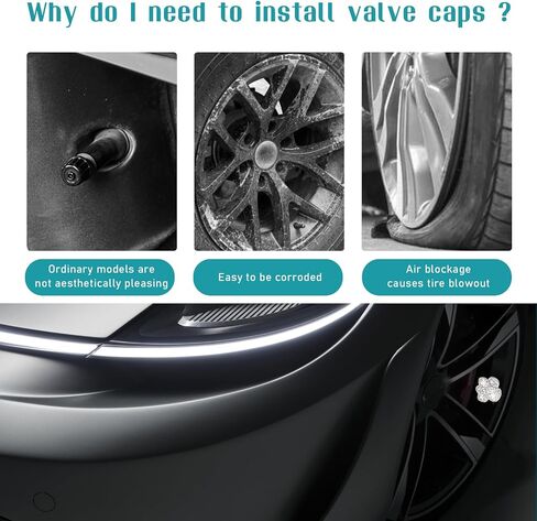 4PCS Crystal Paw Tire Valve Caps, Bling Handmade Rhinestone Car Tire Valve Dust Caps with Airtight Seal, Universal Vehicle Tire Rim Valve Stem Covers for Women and Girls (Lake Blue) in Saudi Arabia