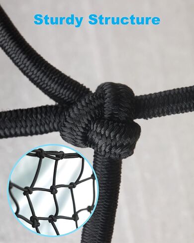 2 Pack Black Cargo Nets, Heavy Duty Latex 17"X17" Bungee Net Stretches to 34"x34", Gear Helmet Luggage Net with Tight 2.3"x2.3" Mesh & 12 Adjustable Plastic Hooks for Motorcycle, Bike, ATV in Saudi Arabia
