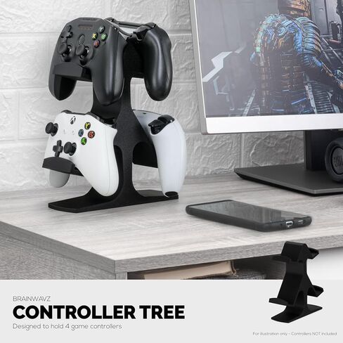 BRAINWAVZ Quad Game Controller Holder for Desks, Intuitive Design, Universal Fit for Al All Gamepads, Ideal for Desks & Side tables, Reduce Clutter & Display Your Gear Better UGDS08 (Black) in Saudi Arabia