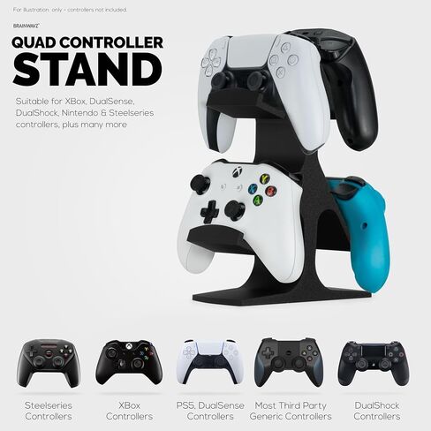 BRAINWAVZ Quad Game Controller Holder for Desks, Intuitive Design, Universal Fit for Al All Gamepads, Ideal for Desks & Side tables, Reduce Clutter & Display Your Gear Better UGDS08 (Black) in Saudi Arabia
