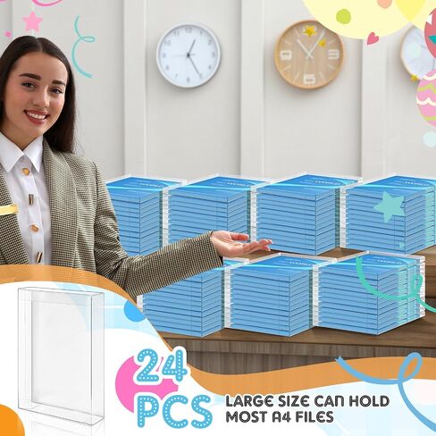 24 Pcs Rectangle Clear Plastic Boxes PVC Transparent File Box, 9 x 12 x 1.38 Inch Document Storage Box Lightweight Photo Storage Protector Office Supplies Gift Boxes for Stationery A4 File in Saudi Arabia