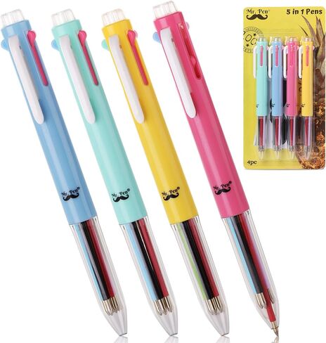 Mr. Pen - Multicolor Ballpoint Pens, 4 Pack, 5 Inks, 0.7mm Fine Point, Ideal for Note-Taking, Doodling, Color-Coding, Reliable and Smooth Writing in Saudi Arabia