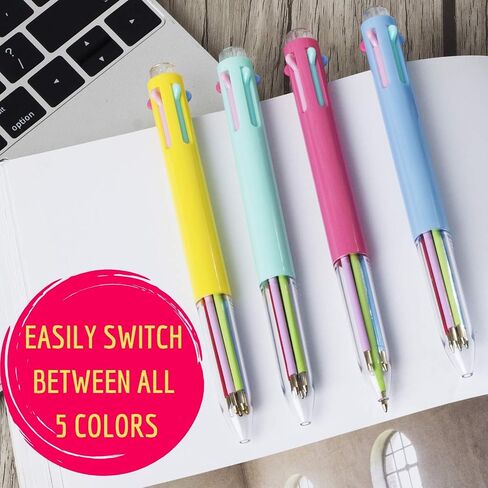 Mr. Pen - Multicolor Ballpoint Pens, 4 Pack, 5 Inks, 0.7mm Fine Point, Ideal for Note-Taking, Doodling, Color-Coding, Reliable and Smooth Writing in Saudi Arabia