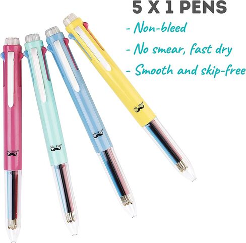 Mr. Pen - Multicolor Ballpoint Pens, 4 Pack, 5 Inks, 0.7mm Fine Point, Ideal for Note-Taking, Doodling, Color-Coding, Reliable and Smooth Writing in Saudi Arabia