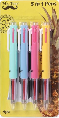 Mr. Pen - Multicolor Ballpoint Pens, 4 Pack, 5 Inks, 0.7mm Fine Point, Ideal for Note-Taking, Doodling, Color-Coding, Reliable and Smooth Writing in Saudi Arabia