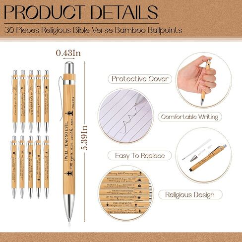 Jutom Set of 30 Christian Gift Bible Verse Retractable Bamboo Pens and Kraft Notebooks Religious Inspirational Notebooks with White Organza Gift Bag for Men Women Office School Church Supplies in Saudi Arabia