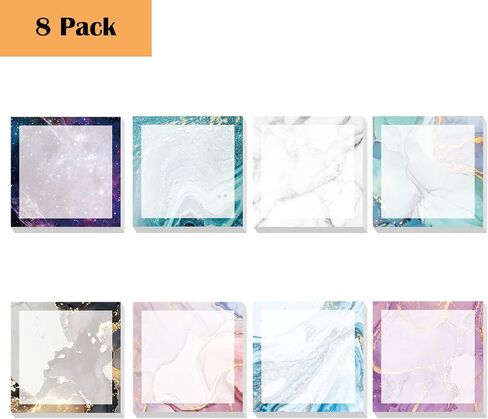 WAVEYU Cute 8 Pads Sticky Notes, Self Stick Notes Pads Adhesive Sticky Notes 3''x3'' Sticky Notes, Easy to Post for Home, Office, School, Notebook Supplies, 50 Sheets/Pad, Style B in Saudi Arabia