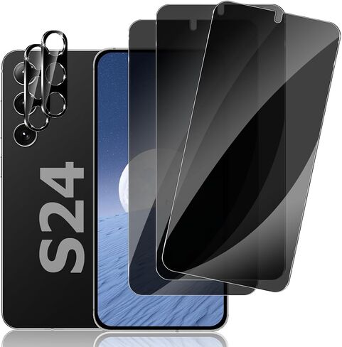 [3+2 Pack] Galaxy S24 Privacy Screen Protector and Camera Lens Protector, 3D Full Cover, Fingerprint Unlock, Anti Spy, 9H Tempered Glass for Samsung S24（6.2 Inch） in Saudi Arabia