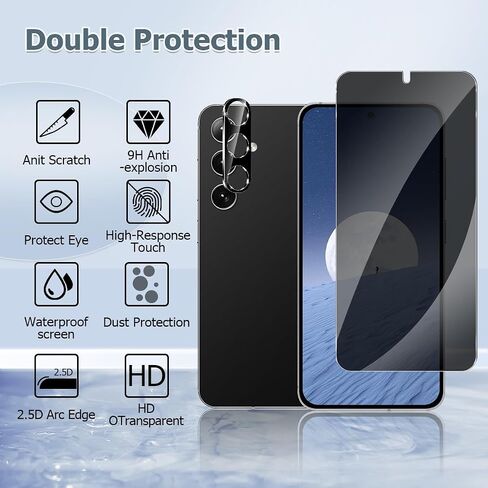 [3+2 Pack] Galaxy S24 Privacy Screen Protector and Camera Lens Protector, 3D Full Cover, Fingerprint Unlock, Anti Spy, 9H Tempered Glass for Samsung S24（6.2 Inch） in Saudi Arabia