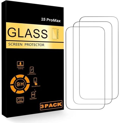 Glass Screen Protector for iPhone 15 Pro Max [6.7 Inch] Display 3 Pack Tempered Glass, Sensor Protection, Dynamic Island Compatible, Case Friendly in Saudi Arabia