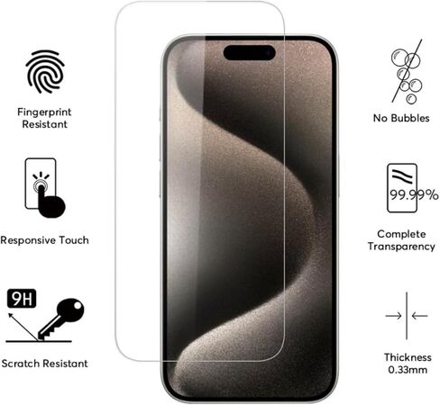 Glass Screen Protector for iPhone 15 Pro Max [6.7 Inch] Display 3 Pack Tempered Glass, Sensor Protection, Dynamic Island Compatible, Case Friendly in Saudi Arabia