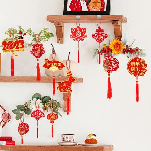 39 قطعة من زينة السنة الصينية الجديدة المعلقة 2023 مهرجان الربيع الصيني عقدة معلقة مهرجان الربيع حلية لاكي فو المعلقات الحمراء المعلقة الحلي المحظوظة شرابات عقدة ديكور لمهرجان الربيع in Kuwait