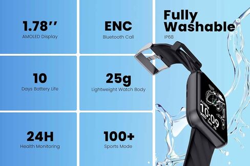 ساعة بلاك شارك الذكية للنساء والرجال، شاشة AMOLED 1.78 بوصة مع الرد، إجراء المكالمات، مقاومة للماء IP68، معدل ضربات القلب، أكسجين الدم، متتبع النوم، 120+ وضع رياضي، متوافق مع Android iOS/Movil in Kuwait