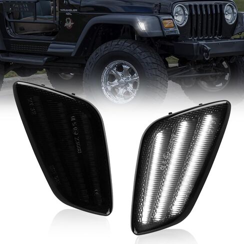 مصابيح إشارة جانبية للحاجز الأمامي، مصابيح إشارة إشارة الانعطاف باللون الكهرمان LED متوافقة مع 1997-2006 Jeep Wrangler TJ 55155629AC 55155628AC - عدسات مدخنة in Saudi Arabia