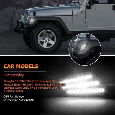 مصابيح إشارة جانبية للحاجز الأمامي، مصابيح إشارة إشارة الانعطاف باللون الكهرمان LED متوافقة مع 1997-2006 Jeep Wrangler TJ 55155629AC 55155628AC - عدسات مدخنة in Saudi Arabia