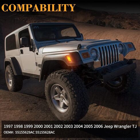 Front Fender Side Marker Lights, Led Amber Turn Marker Signal Lamps Compatible with 1997-2006 Jeep Wrangler TJ 55155629AC 55155628AC - Clear Lens in Saudi Arabia