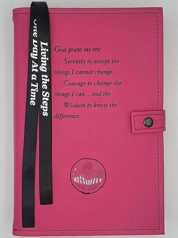 Deluxe Triple NA Book Cover for The Basic Text (6th Ed), It Works, How and Why and Living Clean with Serenity Prayer and Medallion Holder Pink Black Print in Saudi Arabia