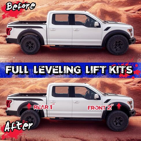 KSP F150 Full Leveling Lift KIts 2"F+1"R, Suspension Level Kit for Ford F150 2WD 4WD 2021-2022 Including 2inch Front Strut Spacers and 1inch Rear Lift Blocks with Extended U Bolts, Pack of 8pcs in Saudi Arabia