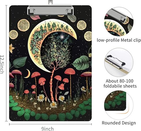 Rossy Plastic Clipboard,Cute Clipboard Standard A4 Letter Size (9"x12.5") Writing Clip Board with Low Profile Metal Clip & Retractable Hanging Hole for Nurses,Students,Office and Women,Art Moon Stars in Saudi Arabia