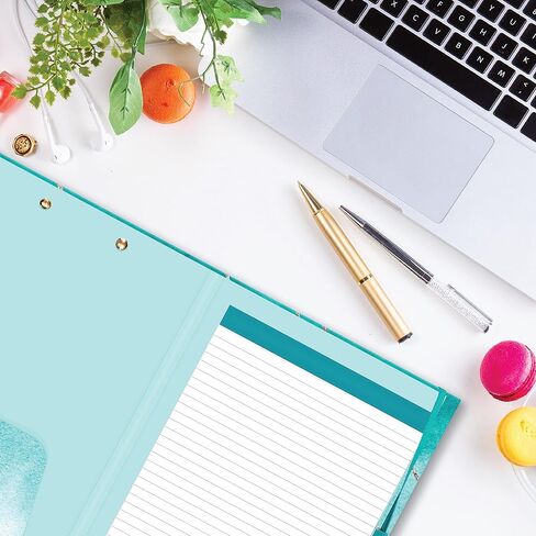 Cute Clipboard Folio - Professional Padfolio Includes Lined Notepad - Pen Loop and Interior Storage Pocket - Stylish Teal Watercolor and Gold Design Clip Folio with Gold Clip. in Kuwait