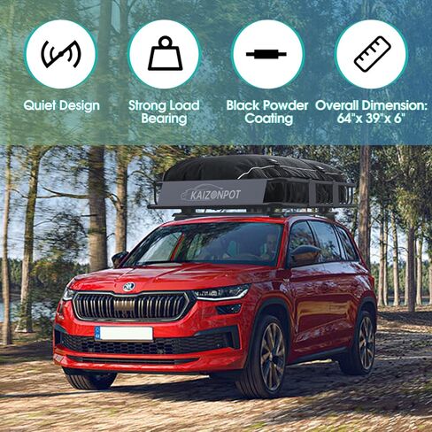 سلة سقف KAIZONPOT مقاس 64 بوصة × 39 بوصة × 6 بوصة، سلة شحن بغطاء ثقيل بوزن 250 رطل، رف شحن عالمي على السطح مع أشرطة سقاطة وشبكة in Kuwait