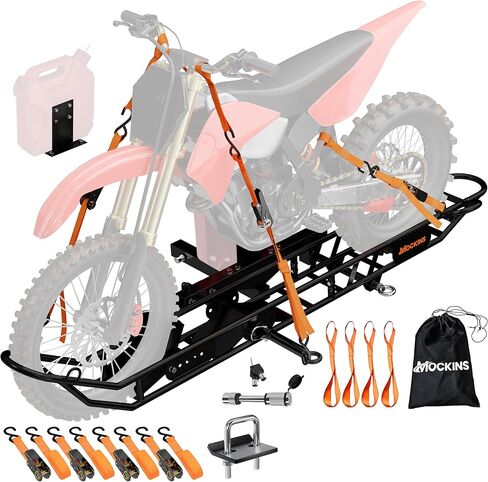 قبعة موكينز 500 رطل. مجموعة حامل وصلة وصلة حامل الدراجة النارية | حامل وصلة وصلة للدراجة الترابية شديد التحمل مقاس 83 بوصة | حامل دراجة ترابية للإطارات حتى 5.5 بوصة عرض| حامل وصلة ربط الدراجة النارية ومنحدر الدراجة الترابية للشاحنة أو السيارة أو سيارات ال in Kuwait