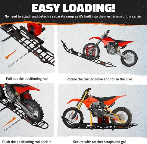 قبعة موكينز 500 رطل. مجموعة حامل وصلة وصلة حامل الدراجة النارية | حامل وصلة وصلة للدراجة الترابية شديد التحمل مقاس 83 بوصة | حامل دراجة ترابية للإطارات حتى 5.5 بوصة عرض| حامل وصلة ربط الدراجة النارية ومنحدر الدراجة الترابية للشاحنة أو السيارة أو سيارات ال in Kuwait