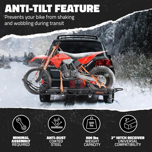 قبعة موكينز 500 رطل. مجموعة حامل وصلة وصلة حامل الدراجة النارية | حامل وصلة وصلة للدراجة الترابية شديد التحمل مقاس 83 بوصة | حامل دراجة ترابية للإطارات حتى 5.5 بوصة عرض| حامل وصلة ربط الدراجة النارية ومنحدر الدراجة الترابية للشاحنة أو السيارة أو سيارات ال in Kuwait