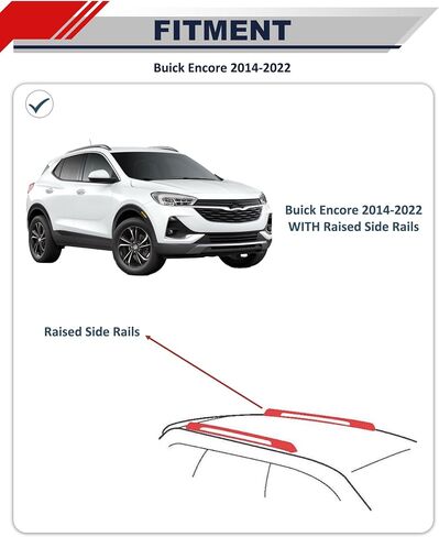 مناسب لـ Buick Encore 2013 2014 2015 2016 2017 2018 2019 2020 2021 2022 2023 رف سقف ألومنيوم قابل للتعديل عبر القضبان العارضة تصميم مضاد للسرقة للسقف مع سياج جانبي (2 قطعة) in Kuwait