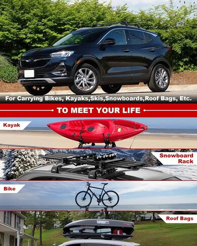 مناسب لـ Buick Encore 2013 2014 2015 2016 2017 2018 2019 2020 2021 2022 2023 رف سقف ألومنيوم قابل للتعديل عبر القضبان العارضة تصميم مضاد للسرقة للسقف مع سياج جانبي (2 قطعة) in Kuwait
