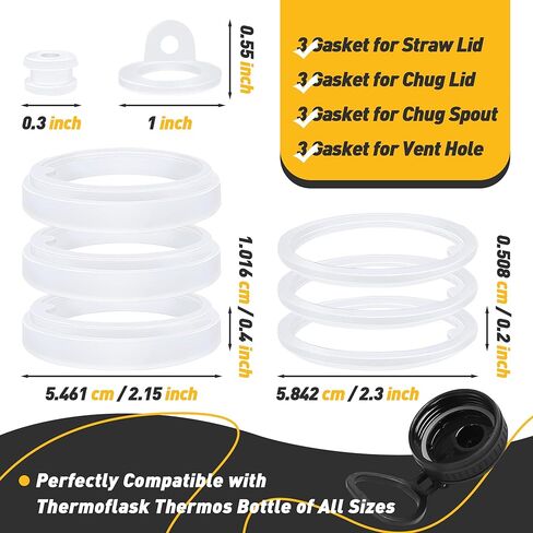 استبدال حشية زجاجة المياه للقارورة الحرارية - 12 قطعة من حلقات الختم السيليكون البديلة لغطاء زجاجة مياه معزول من الفولاذ المقاوم للصدأ 24oz/32oz/40oz/64oz - استبدال حشية زجاجة المياه in Kuwait