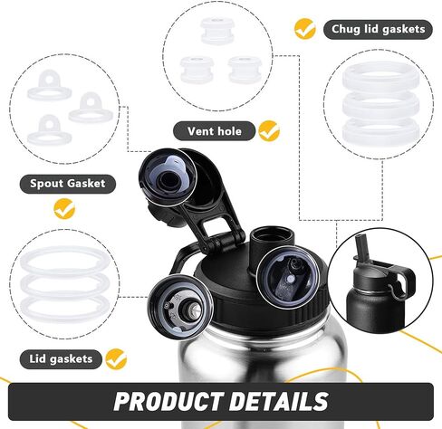 استبدال حشية زجاجة المياه للقارورة الحرارية - 12 قطعة من حلقات الختم السيليكون البديلة لغطاء زجاجة مياه معزول من الفولاذ المقاوم للصدأ 24oz/32oz/40oz/64oz - استبدال حشية زجاجة المياه in Kuwait