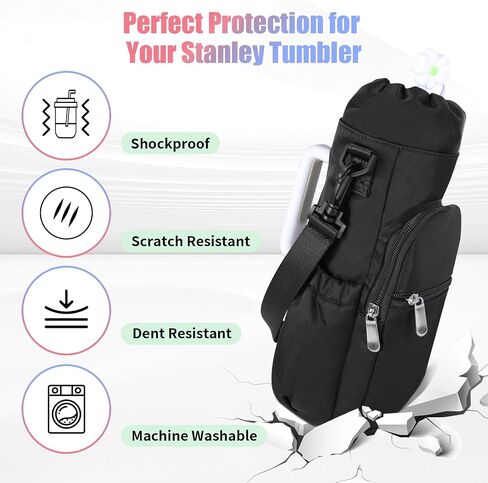 ayamaya Water Bottle Carrier Bag for Stanley 40 oz Tumbler - Water Bottle Holder Pouch with Phone Pocket & Adjustable Straps Bollus with Straw Cover for Stanley Cup Accessories Gifts for Men Women in Saudi Arabia