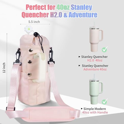 ayamaya Water Bottle Carrier Bag for Stanley 40 oz Tumbler - Water Bottle Holder Pouch with Phone Pocket & Adjustable Straps Bollus with Straw Cover for Stanley Cup Accessories Gifts for Men Women in Saudi Arabia