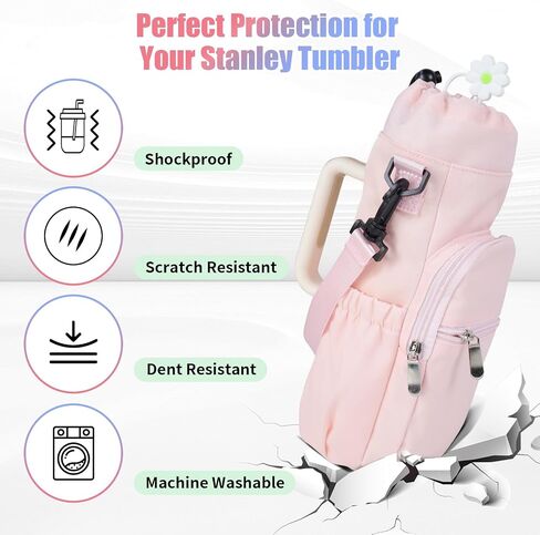 ayamaya Water Bottle Carrier Bag for Stanley 40 oz Tumbler - Water Bottle Holder Pouch with Phone Pocket & Adjustable Straps Bollus with Straw Cover for Stanley Cup Accessories Gifts for Men Women in Saudi Arabia