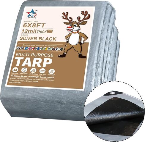 STARPYNG-12 Mil Pink/Silver 6x8 Feet Tarp-Heavy Duty Poly Tarp-Cover,Waterproof, UV Resistant, Weather Resistant, Cover Cars, Boats, Courtyards,Camping in Kuwait